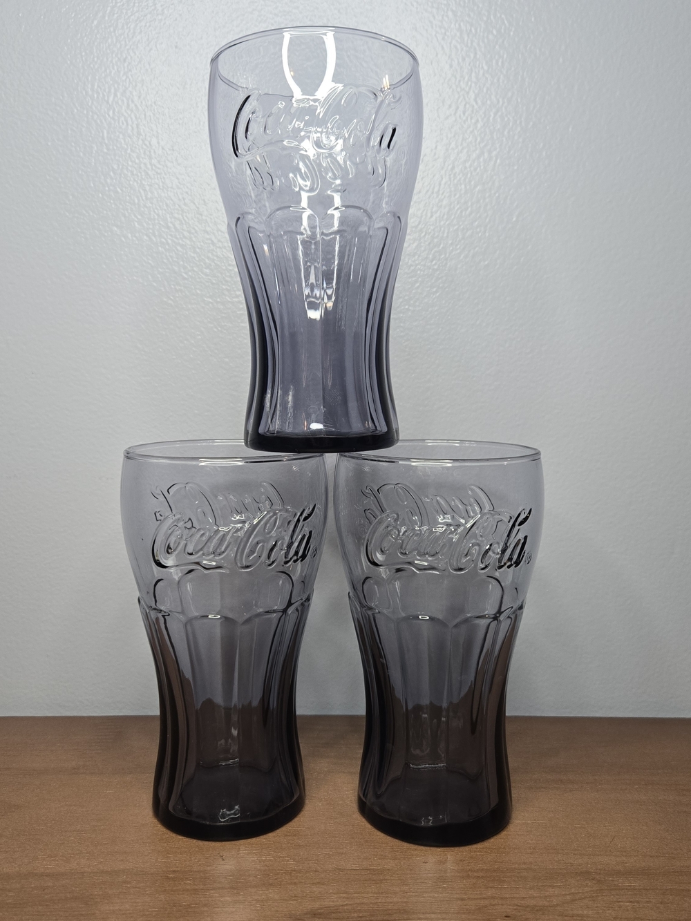 Set Of 3 Vintage Libbey Coca Cola Classic Embossed Glass Purple Tinted Tumblers
